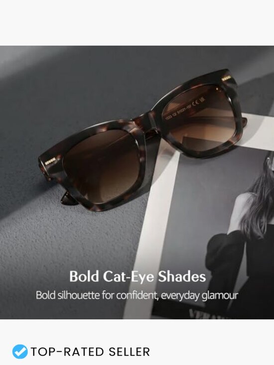 Retro Oversized Square Sunglasses Polarized U400 Vintage Cat-Eye Frame Shades main image 6